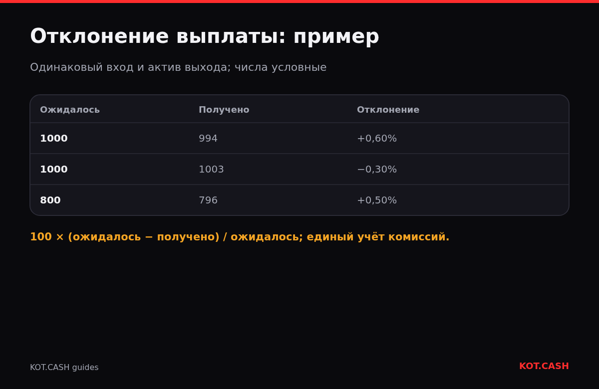 Расчёт отклонения выплаты с явным правилом знака