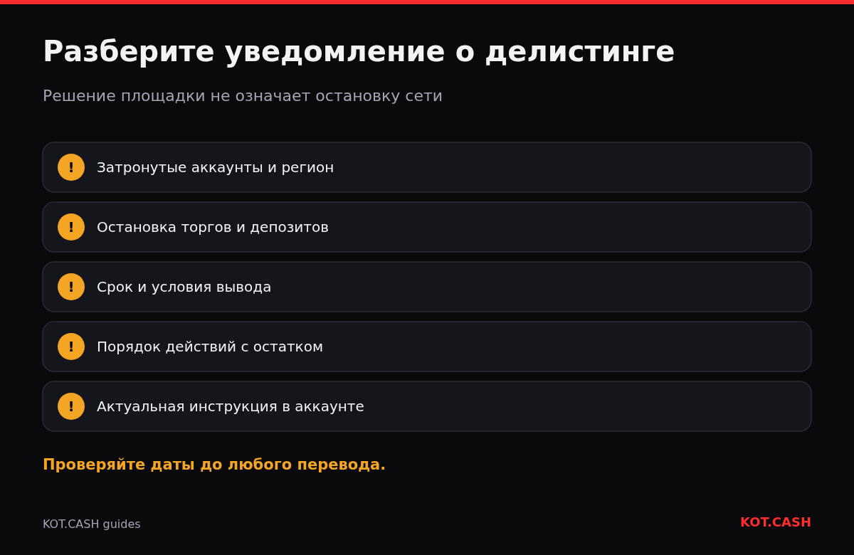 Проверки при чтении объявления о делистинге XMR